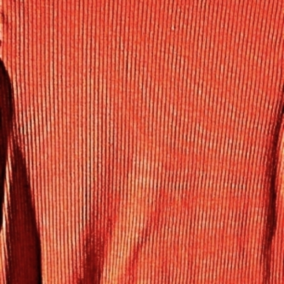 Love + Joy Med Peachy Coral Ribbed Knit Short Sleeves Peplum Mock Turtleneck - Picture 2 of 4